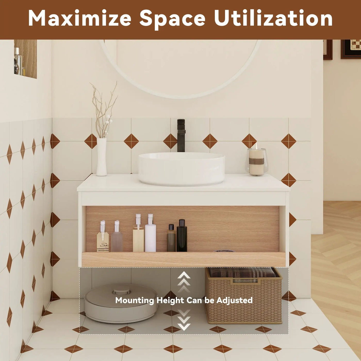 Floating Bathroom Vanity With Glossy Round Vessel Sink by Unique Piece Furniture