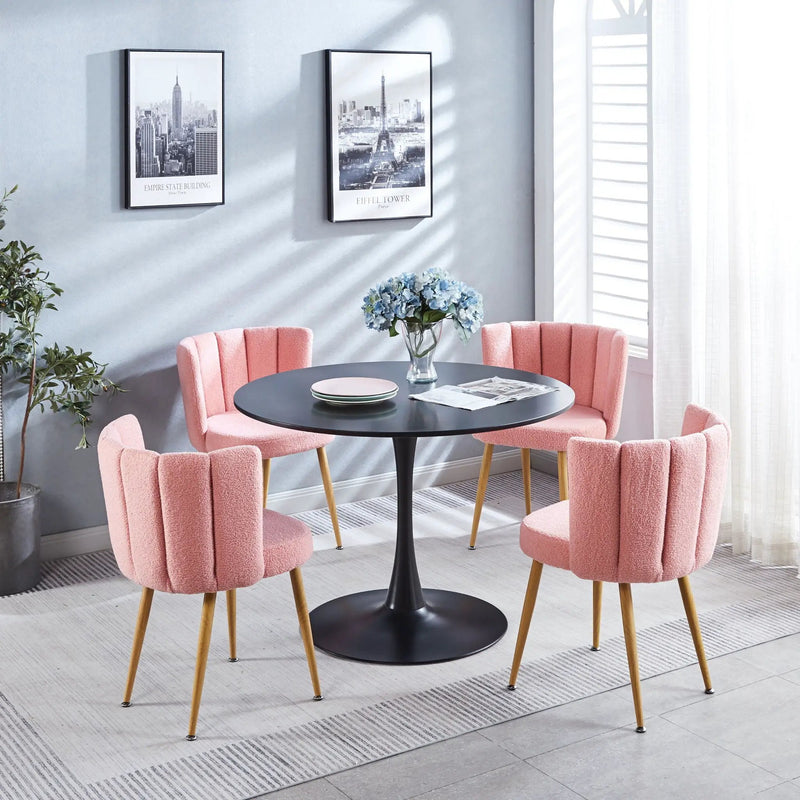 Modern Dining Chair (Set of 2) With Iron Tube Wood Color Legs, Shorthair Cushions And Comfortable Backrest, Suitable For Dining Room, Living Room, Cafe, Simple Structure by HouseOfZazla
