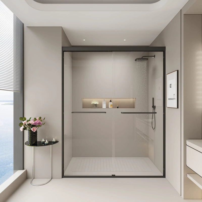 Double Sliding Shower Door, Semi-Frameless Bypass Bathroom Sliding Door With 1/4" (6 Mm) Tempered Glass For Walk-In Shower by HouseOfZazla