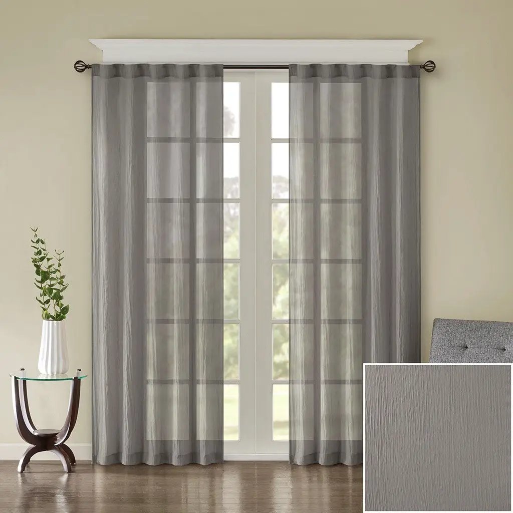 Solid Crushed Curtain Panel Pair (2 Pcs) - Grey by HouseOfZazla