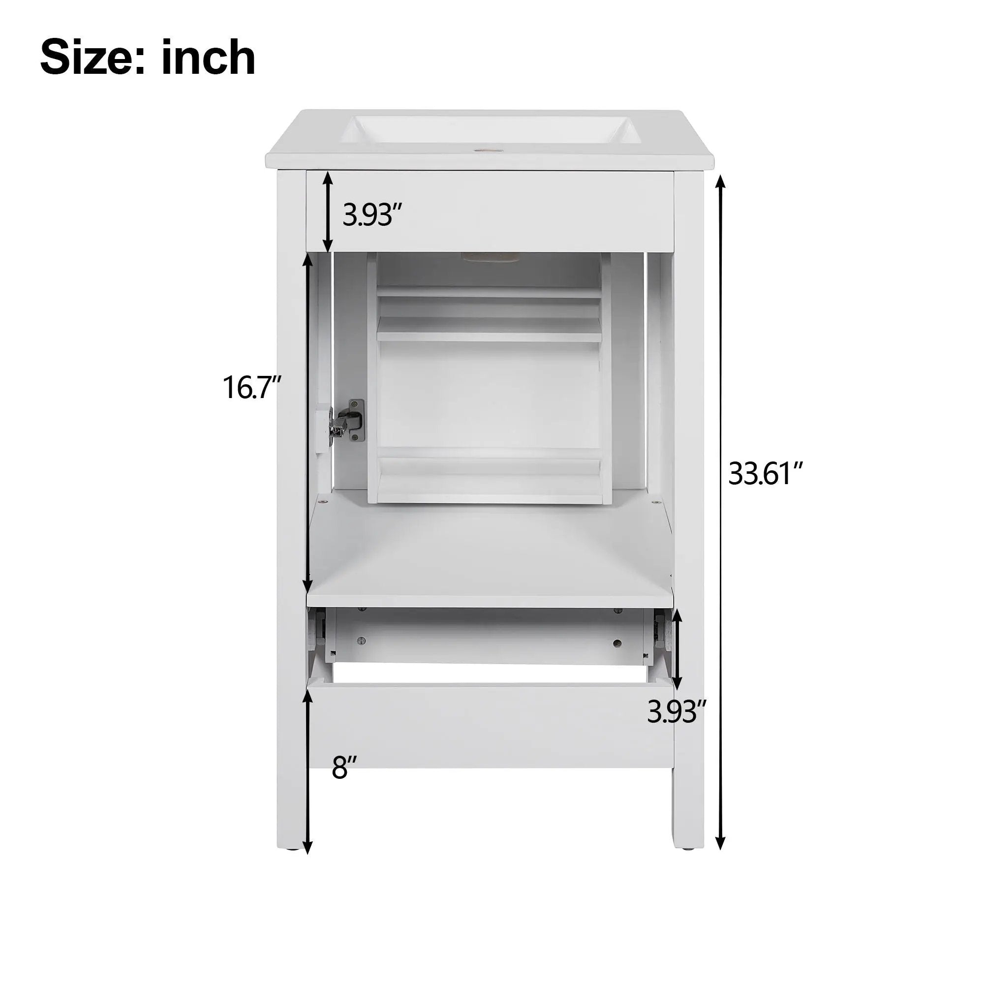 Bathroom Vanity With Ceramic Sink, Soft Close Drawers, Door Organizer, Divider Drawer, Adjustable Foot Pads by HouseOfZazla