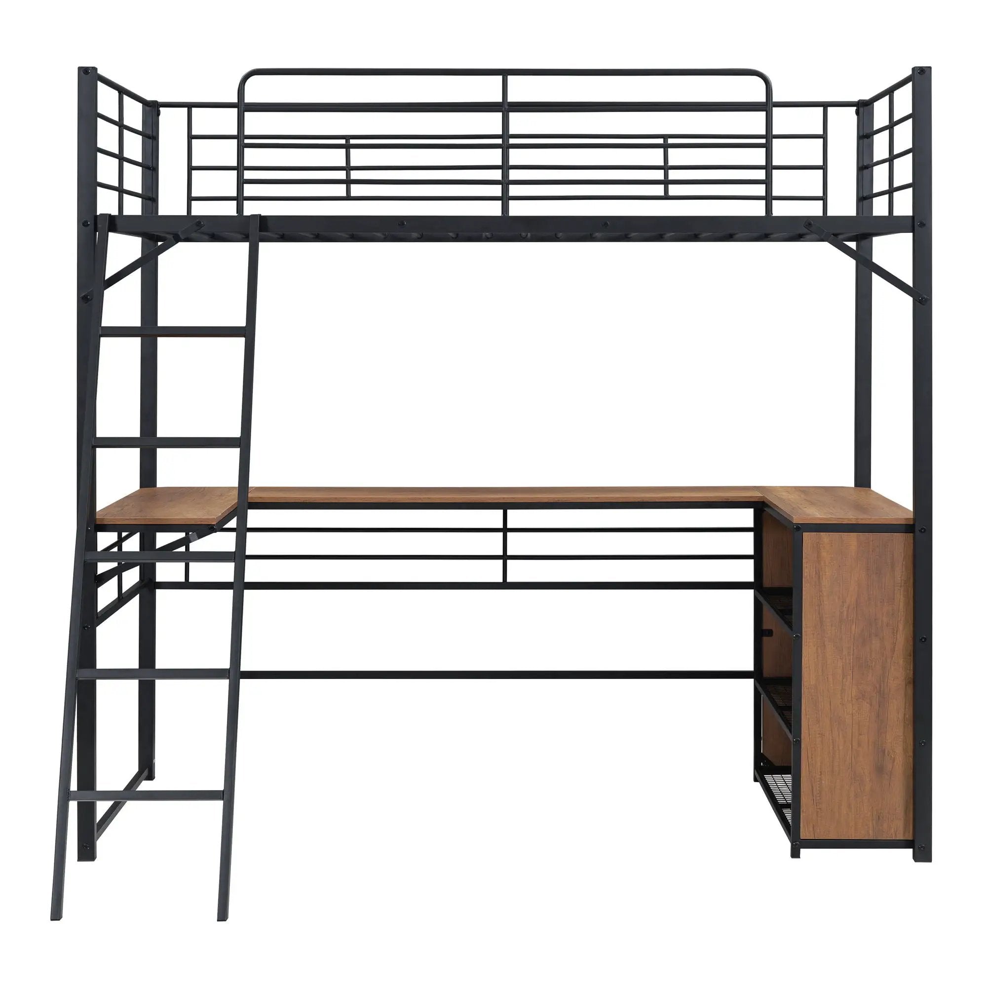 Loft Bed & 3 Layers Of Shelves And L-Shaped Desk by HouseOfZazla