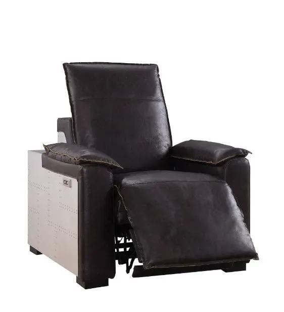 Misezon - Power Motion Recliner - Dark Top Grain Brown Leather & Aluminum by Unique Piece Furniture