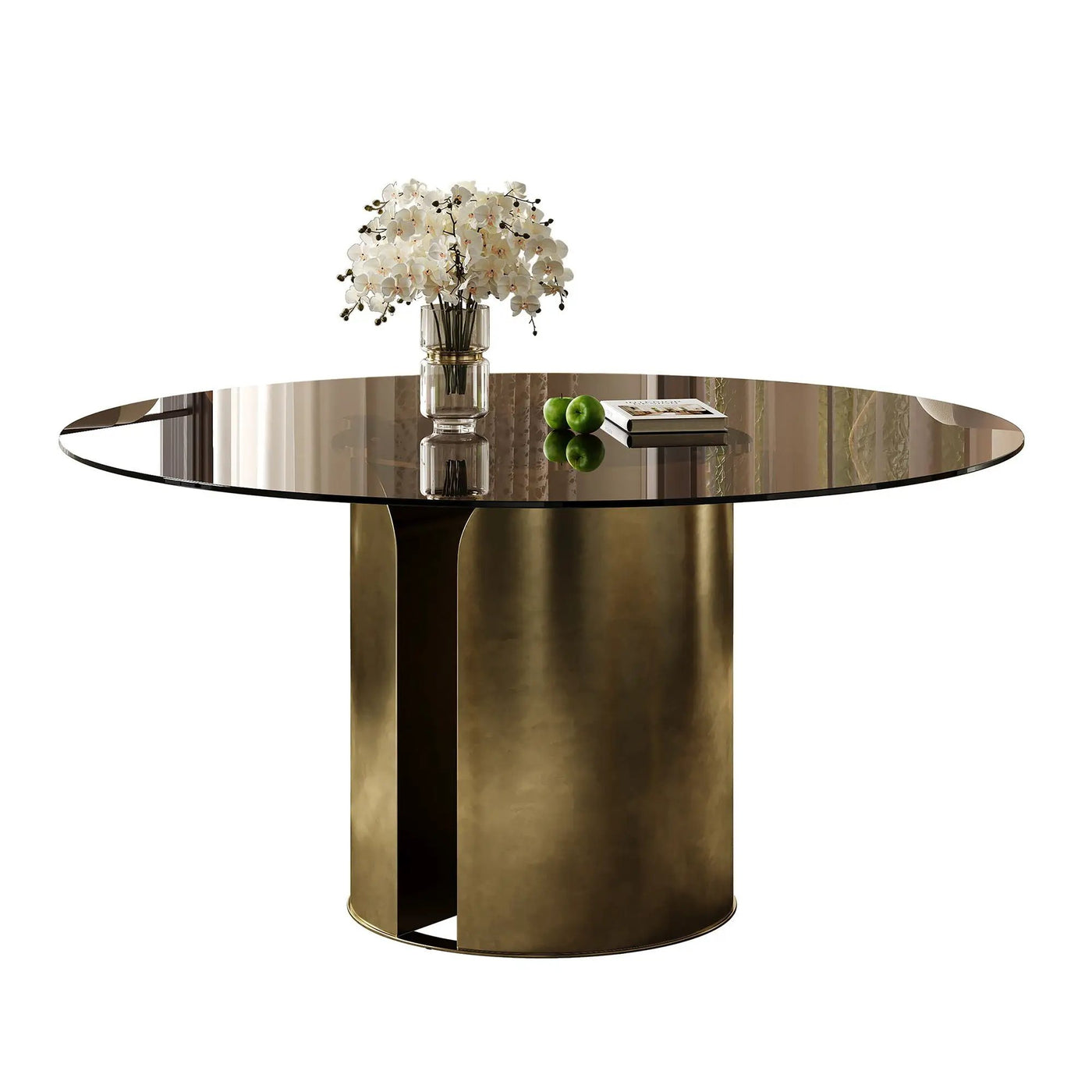 Modern Round Dining Table Set With Glass Top And Steel Legs by HouseOfZazla