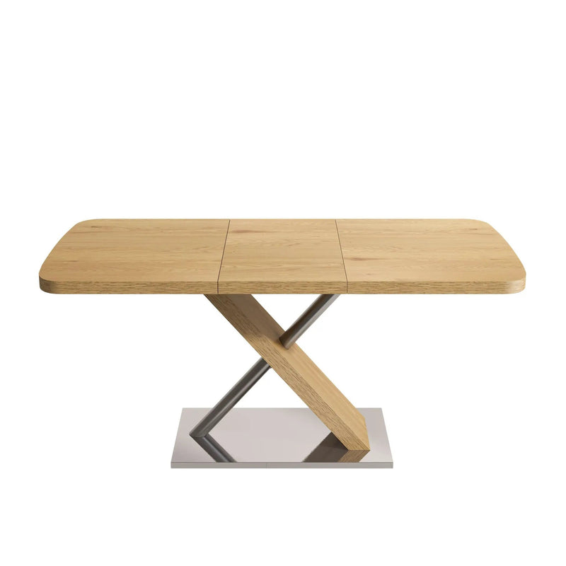 Retractable Square Dining Table, Seating 4 - 6 People, Cross Base With Stainless Steel Tubing, Expandable - Natural by Unique Piece Furniture