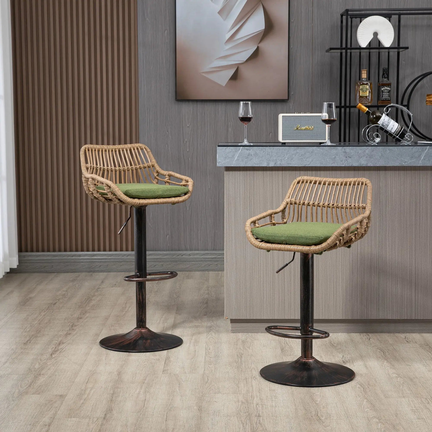 Modern Swivel Bar Stools Adjustable Counter Chairs With Footrest (Set of 2) by Unique Piece Furniture