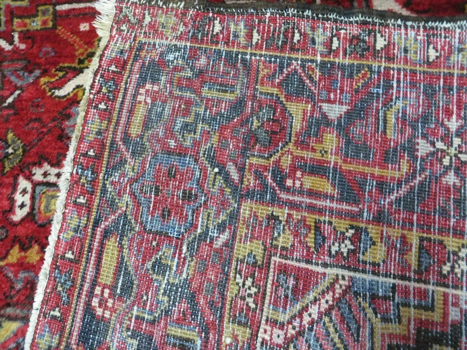 Heriz Rug 9x11, Geometric Persian Carpet Room Sized, Tribal Medallion Rug, Red Ivory Dark Blue Handmade Wool Rug for Living Room Dining Room by Jewel Rugs