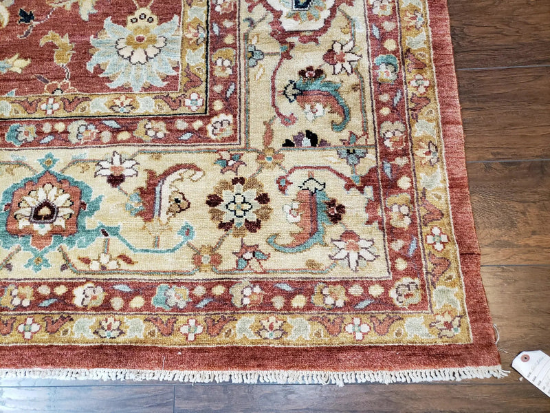 Safavieh Room Sized Rug 10x14, Wool Hand-Knotted Auburn Red & Light Gold Egyptian Mahal Oriental Carpet, 10 x 14 Large Living Room Rug by Jewel Rugs