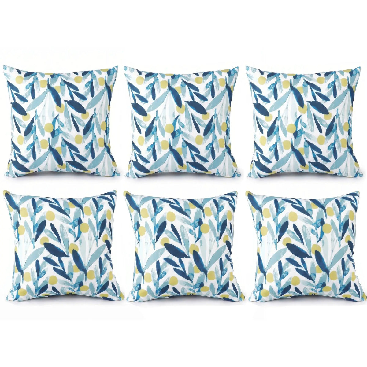6 Pack Outdoor/Indoor Throw Pillows with Inserts - Coastal Leaves