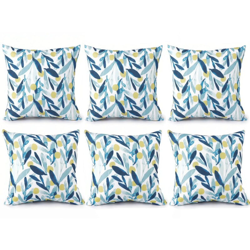 6 Pack Outdoor/Indoor Throw Pillows with Inserts - Coastal Leaves