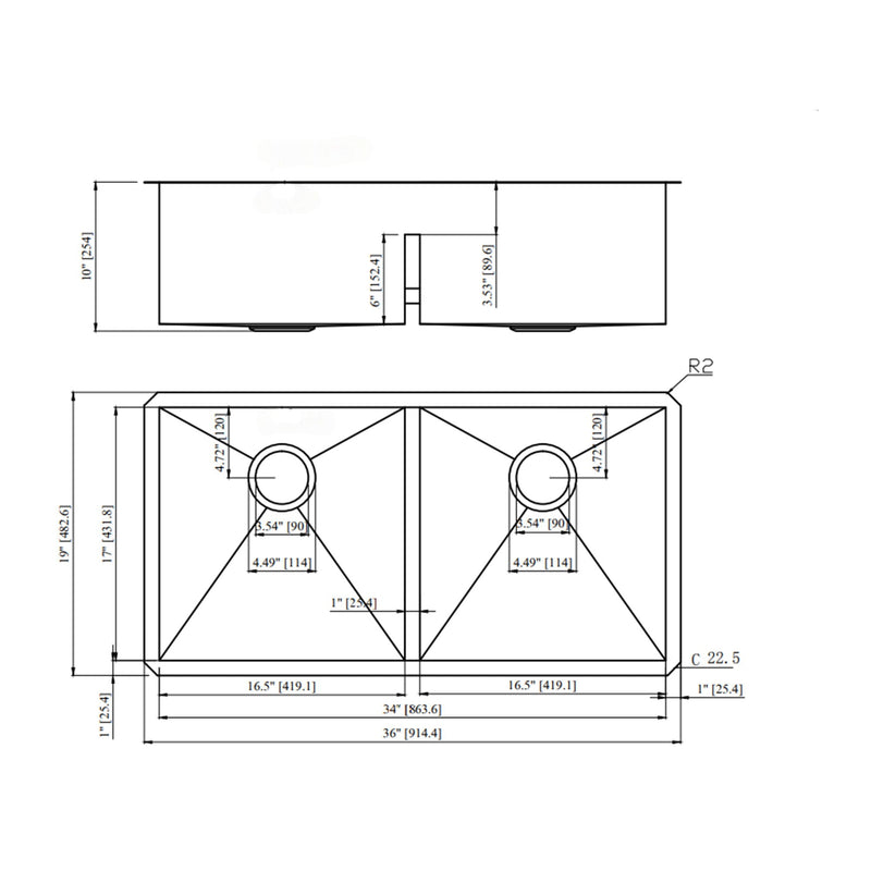 Modern Double Bowl Undermount Sink Design With 10" Deep Basins by HouseOfZazla