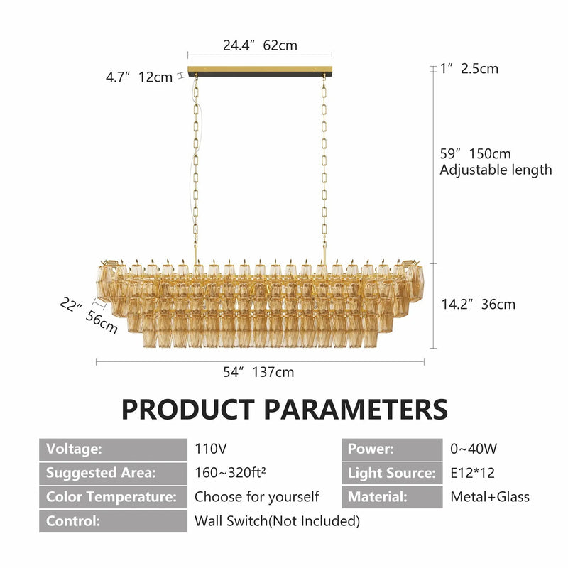 Modern Chandeliers for Dining Room, 54" Large Rectangle Gold Kitchen Chandelier Over Table by HouseOfZazla