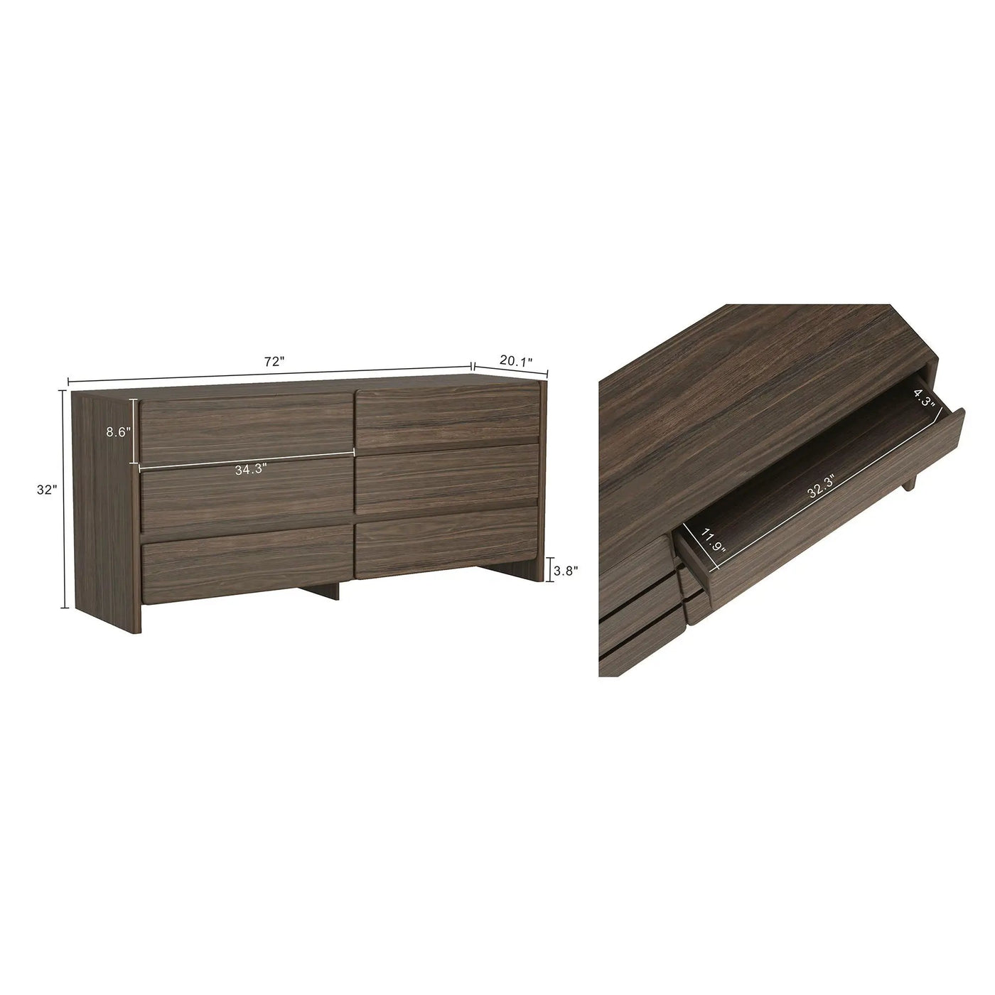 Linda - Double Wide Dresser With 6 Drawers by HouseOfZazla