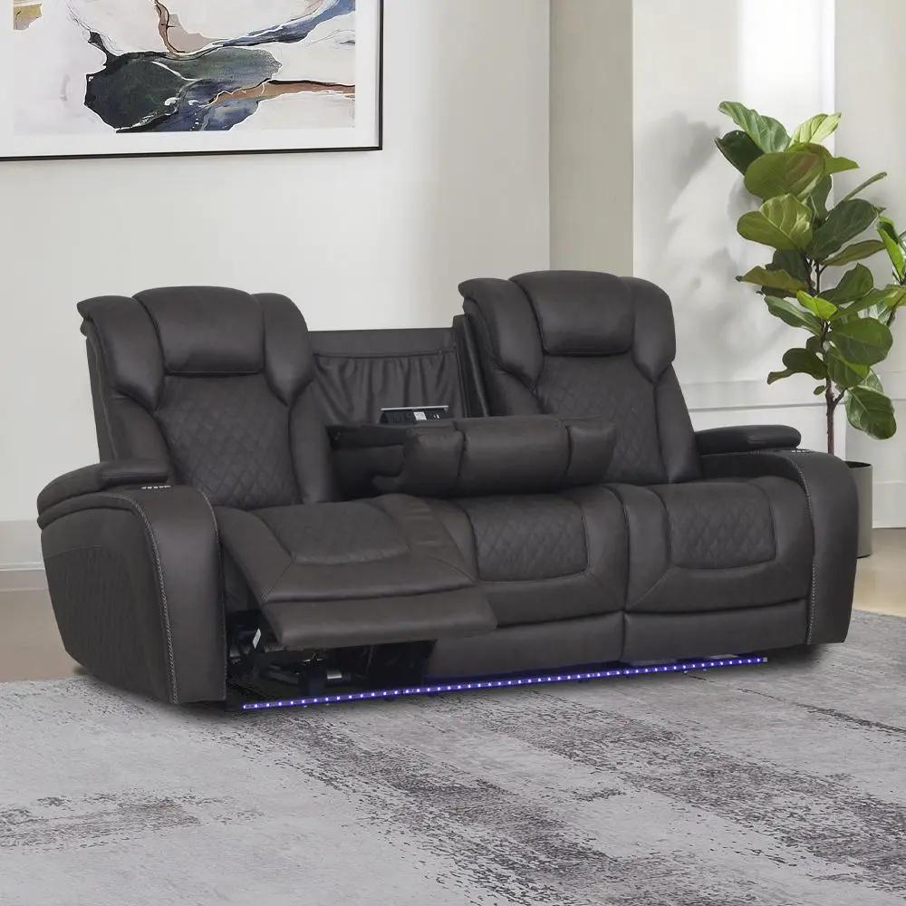 Wendell - Power Motion Sofa With Dropdown Table, Storage, USB & LED - Dark Gray by Unique Piece Furniture