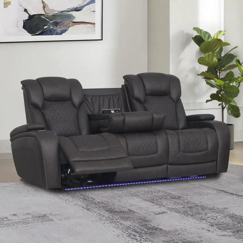 Wendell - Power Motion Sofa With Dropdown Table, Storage, USB & LED - Dark Gray by Unique Piece Furniture