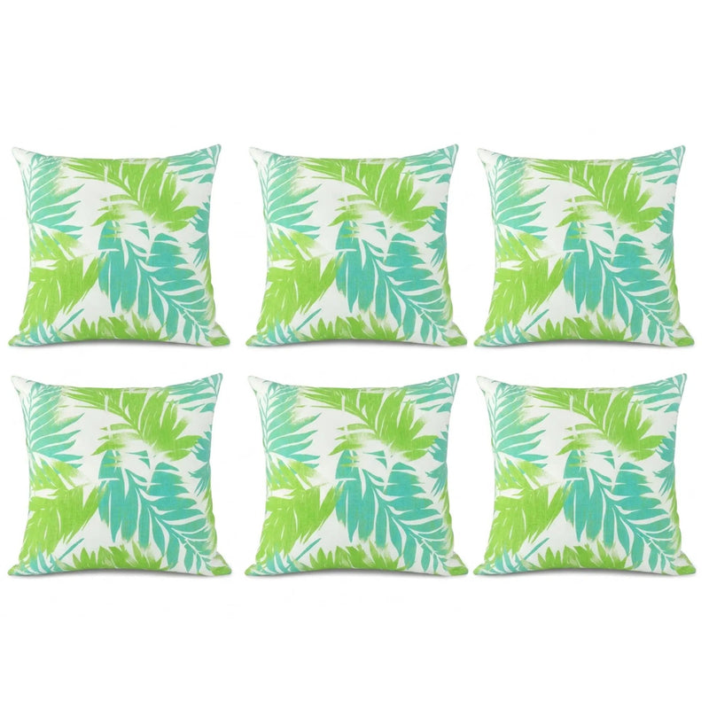 6 Pack Outdoor Pillow Covers - Aqua Tropical Palm by HouseOfZazla