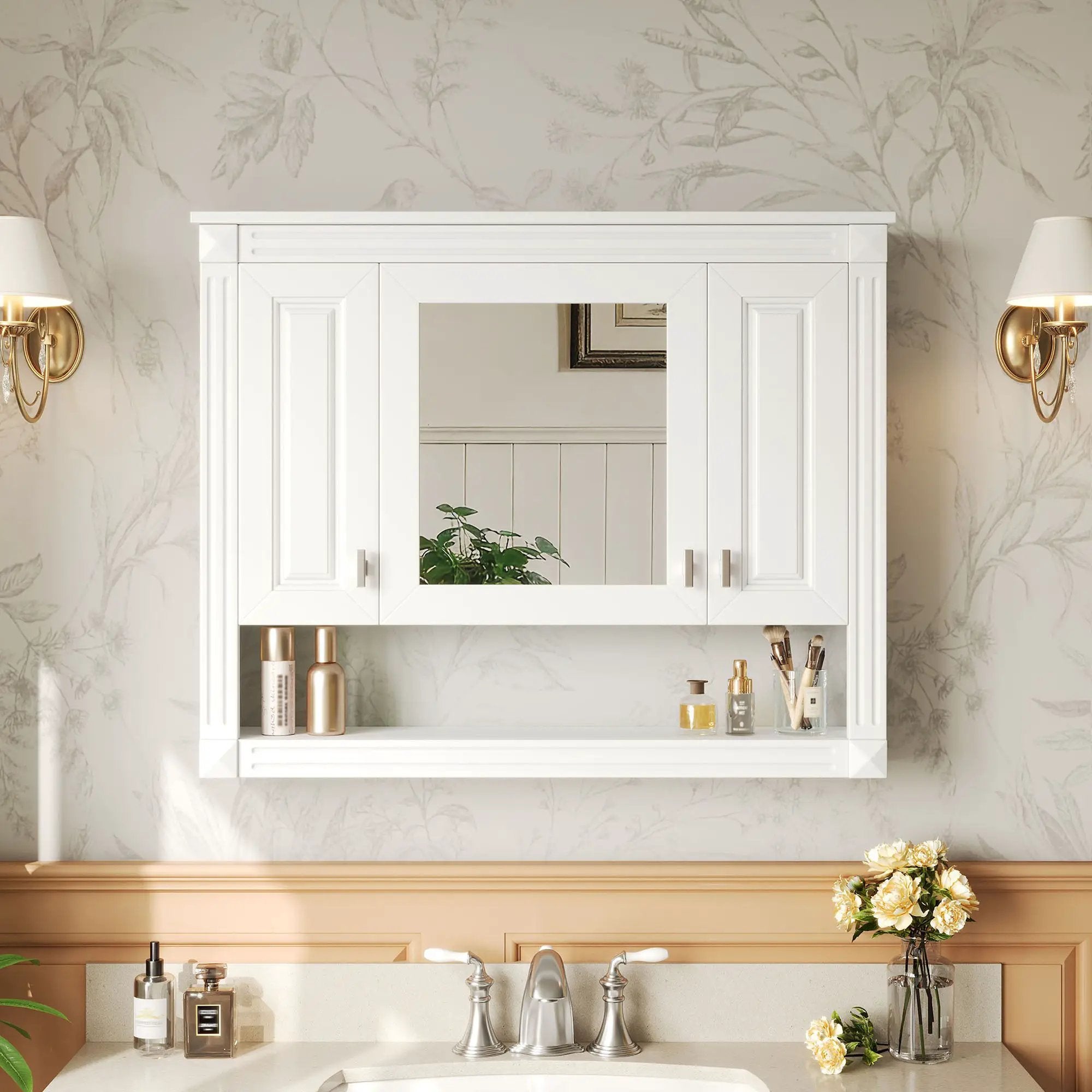 Wall-Mounted Bathroom Cabinet With Mirror And Open Shelf - White by Unique Piece Furniture