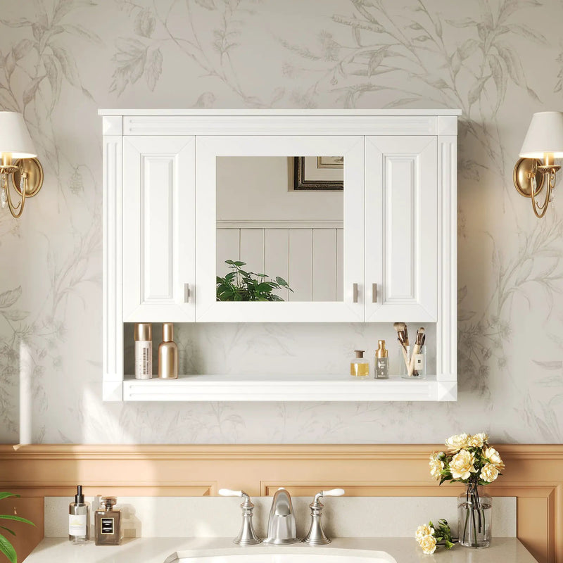 Wall-Mounted Bathroom Cabinet With Mirror And Open Shelf - White by Unique Piece Furniture