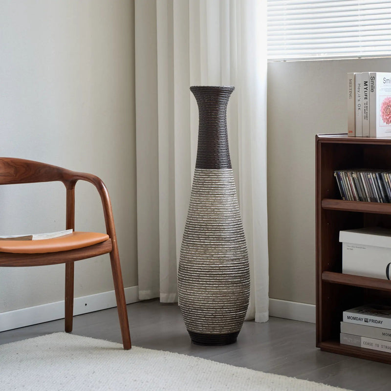 Tall Standing Designer Floor Vase Durable Artificial Rattan Elegant 2 Tone Finish Ideal Decor Accent For Living Room, Bedroom, Entryway Stylish Home Decor Statement Piece - Black / Gray by Unique Piece Furniture