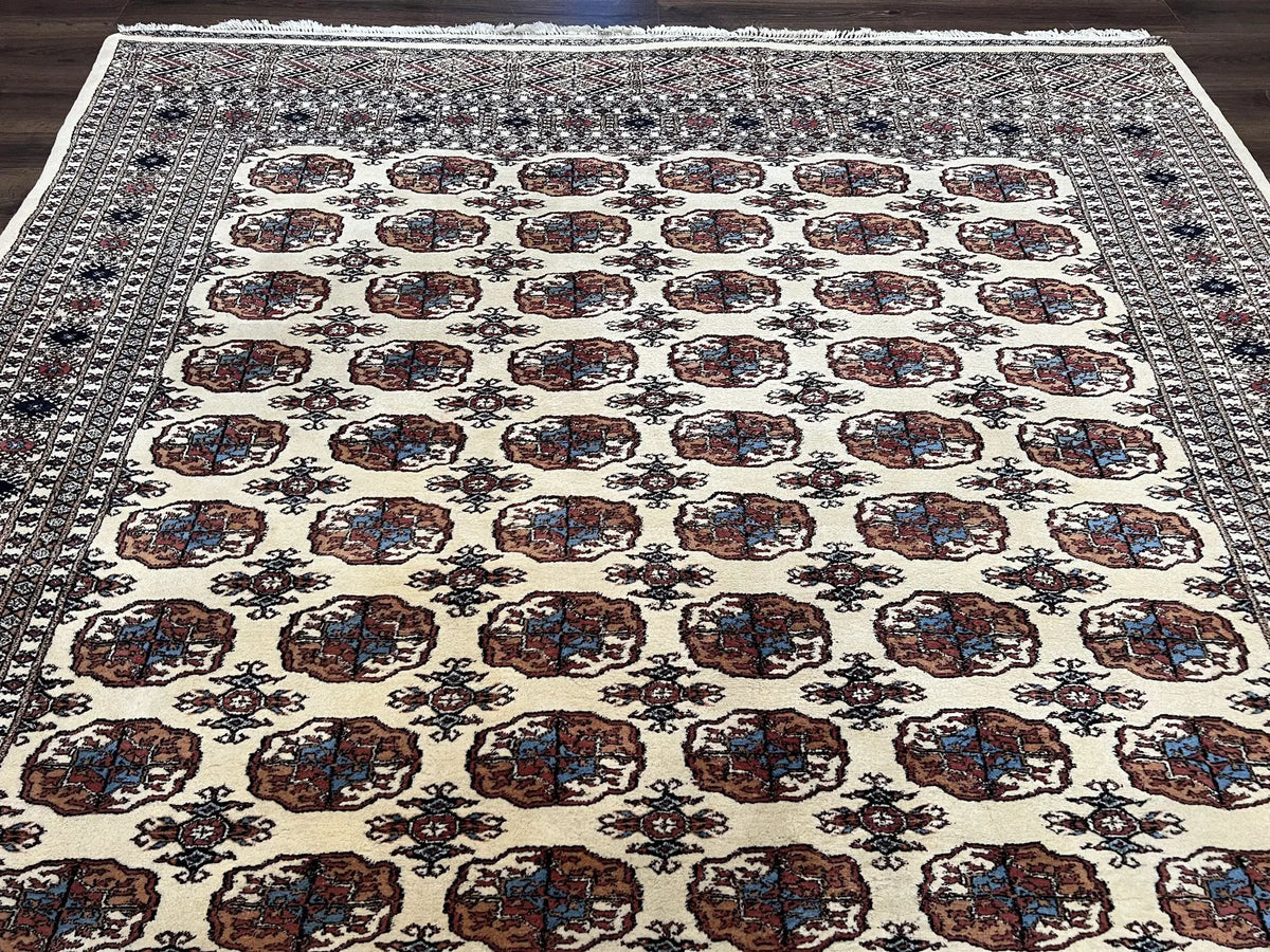 Pakistani Bokhara Rug 8x10, Wool Turkoman Carpet, Ivory/Cream by Jewel Rugs