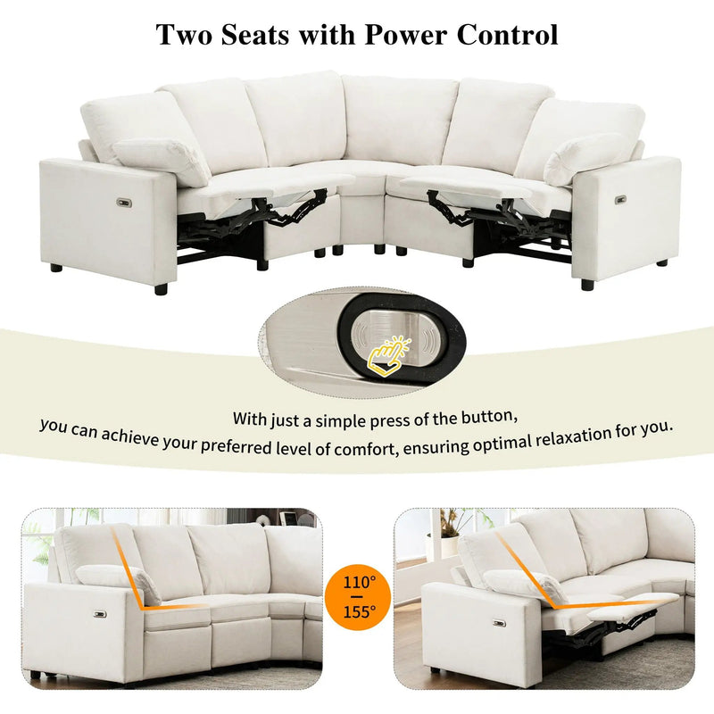Power Recliner Sectional Sofa Home Theater Reclining Sofa With Two USB Ports, Two Storage Drawers For Living Room by Unique Piece Furniture