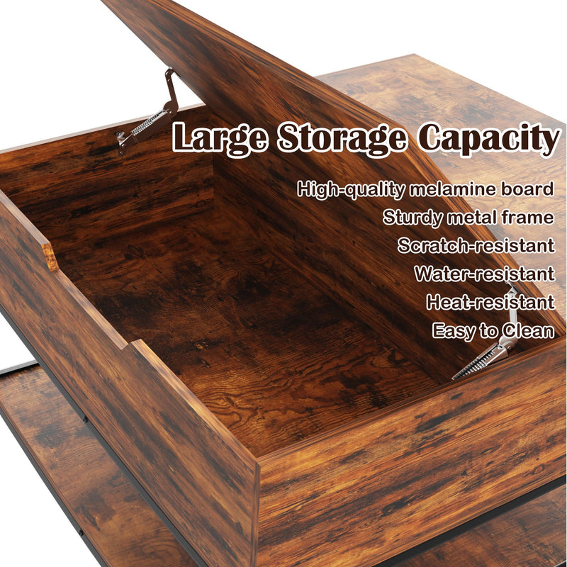 Flip-Top Coffee Table With Storage Lift-Top Design With Hidden Compartment - Black