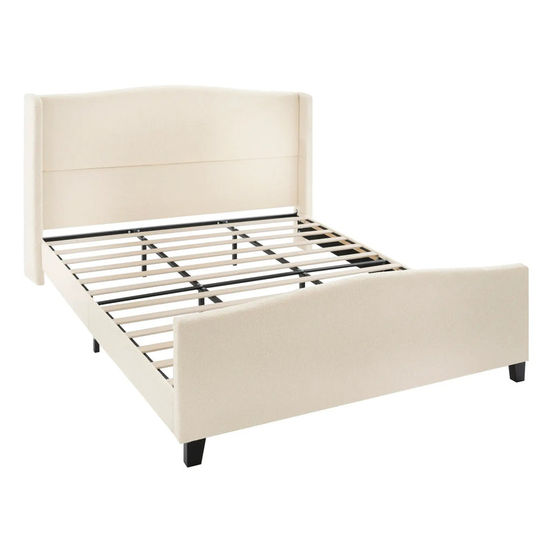 King Size Bed Frame with Upholstered Teddy Velvet Headboard by HouseOfZazla
