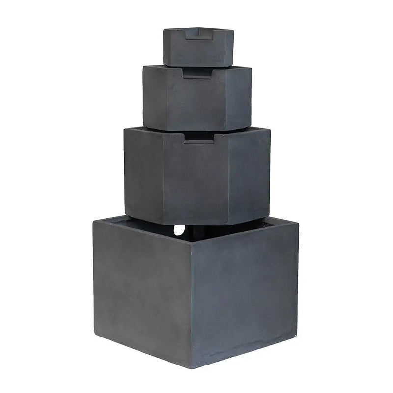 Cement 4 Tier Block Water Fountain Outdoor - Gray by Unique Piece Furniture