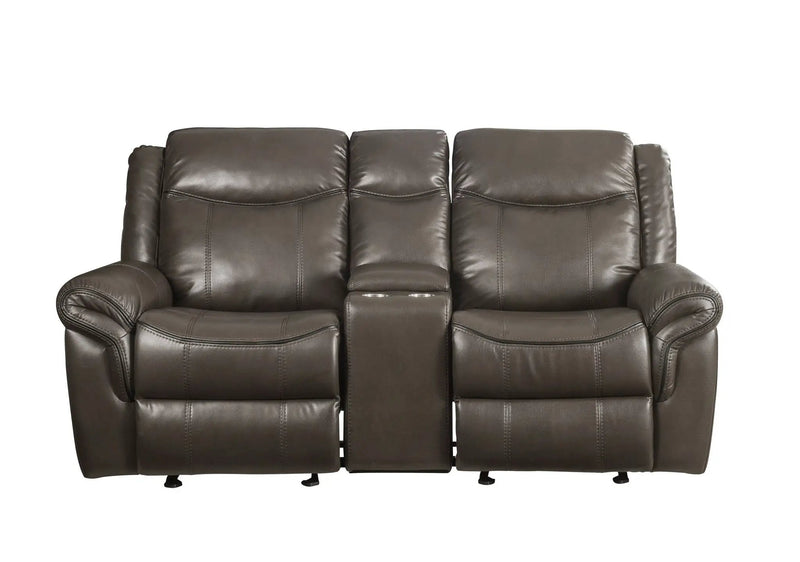 Lydia - Leather Aire Motion Loveseat With USB Console - Brown by HouseOfZazla