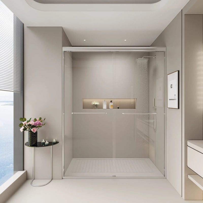 Double Sliding Shower Door, Semi-Frameless Bypass Bathroom Sliding Door With 1/4" (6 Mm) Tempered Glass For Walk-In Shower by HouseOfZazla