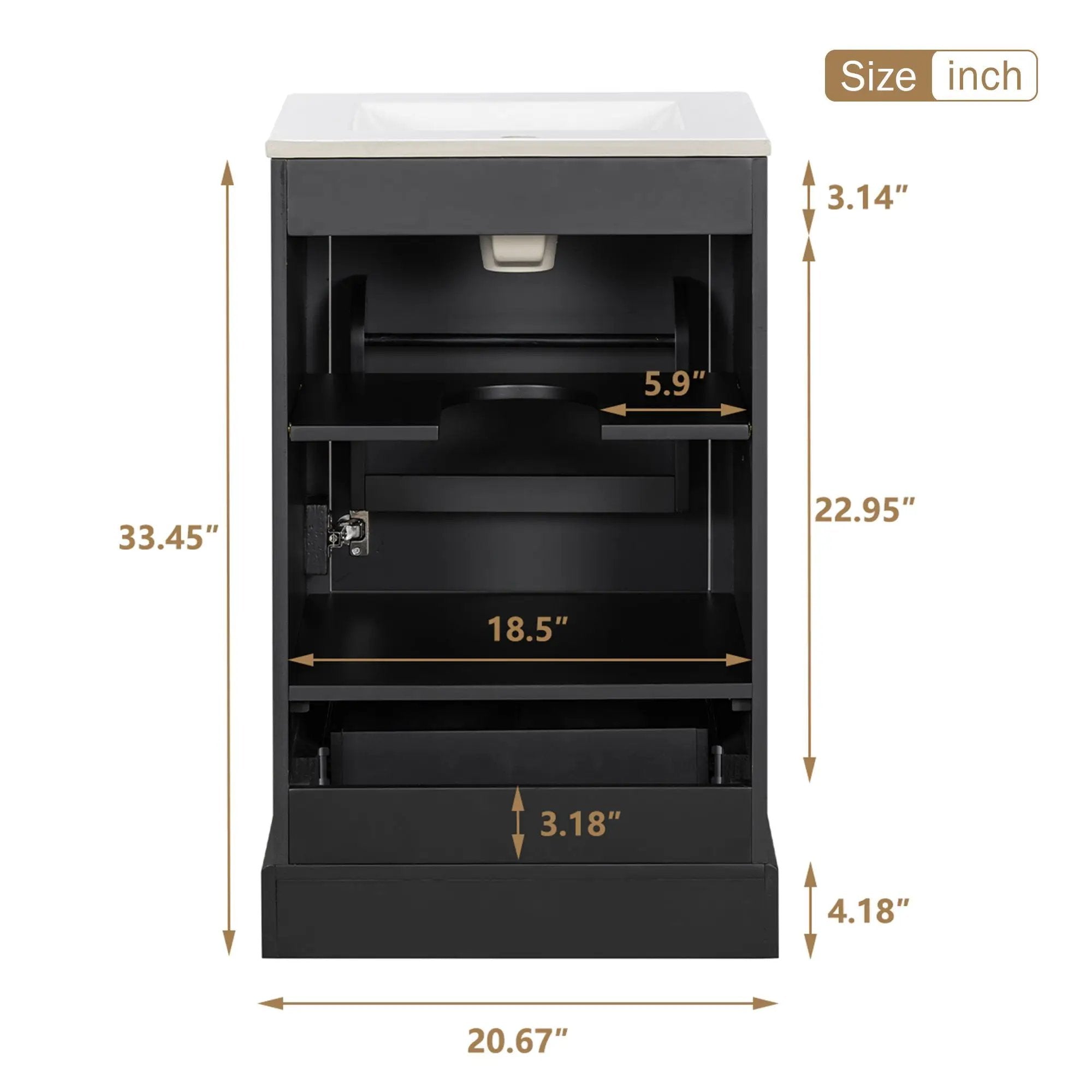 Bathroom Vanity With Sink, Soft Close Door, Adjustable U-Shaped Shelf