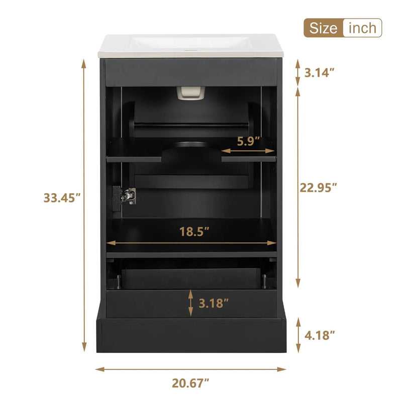 Bathroom Vanity With Sink, Soft Close Door, Adjustable U-Shaped Shelf