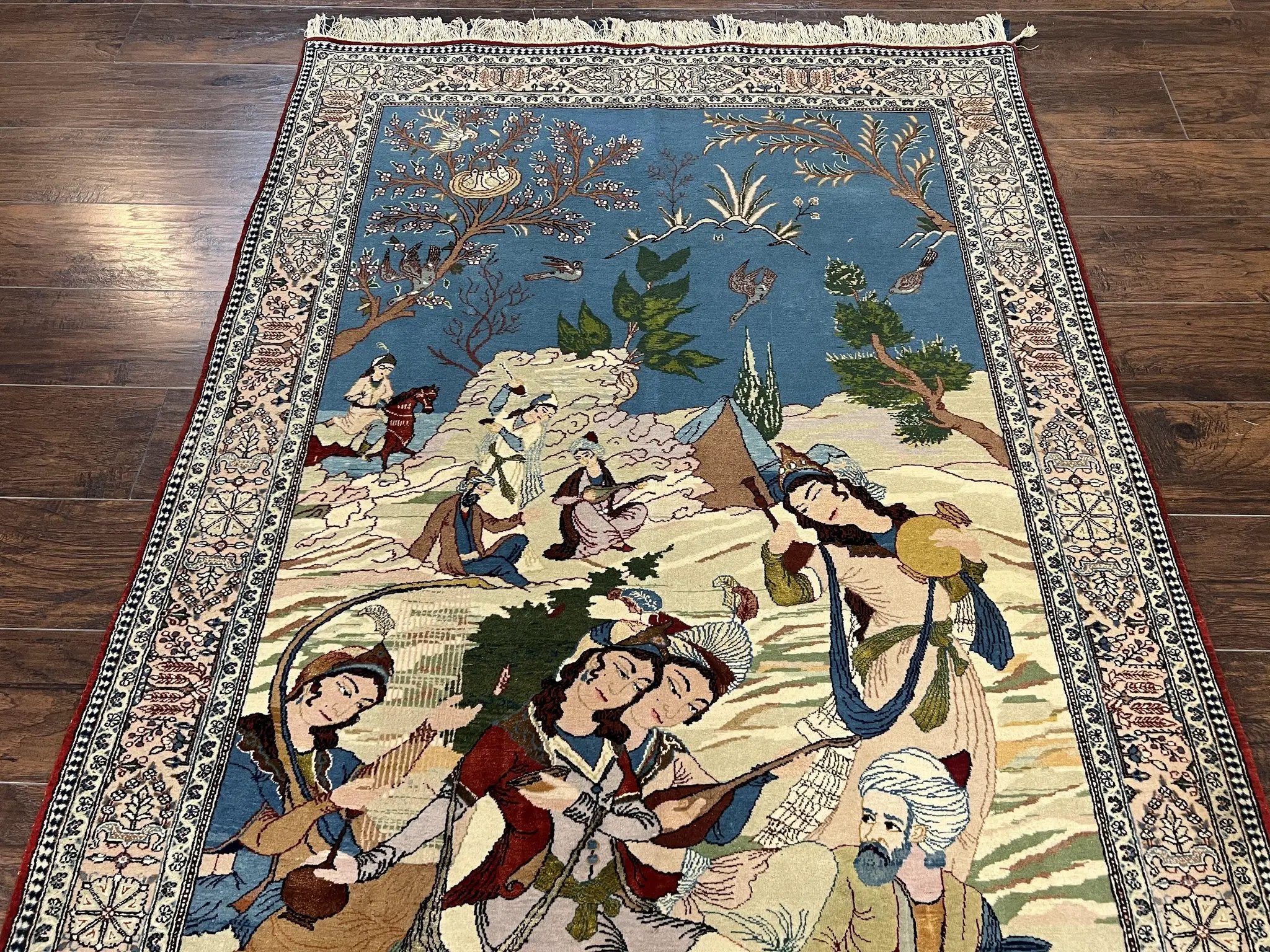 Vintage Persian Qum Pictorial Rug 5x7 - Wool & Silk by Jewel Rugs