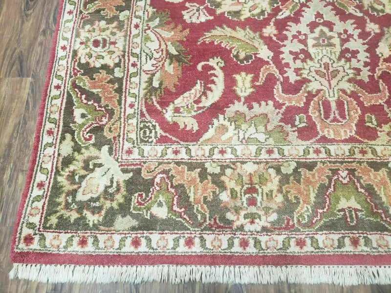Indo Persian Rug 6x9, Hand Knotted Vintage Indian Sultanabad Agra Wool Rug, Handmade Oriental Carpet 6 x 9, Red Large Floral Design by Jewel Rugs