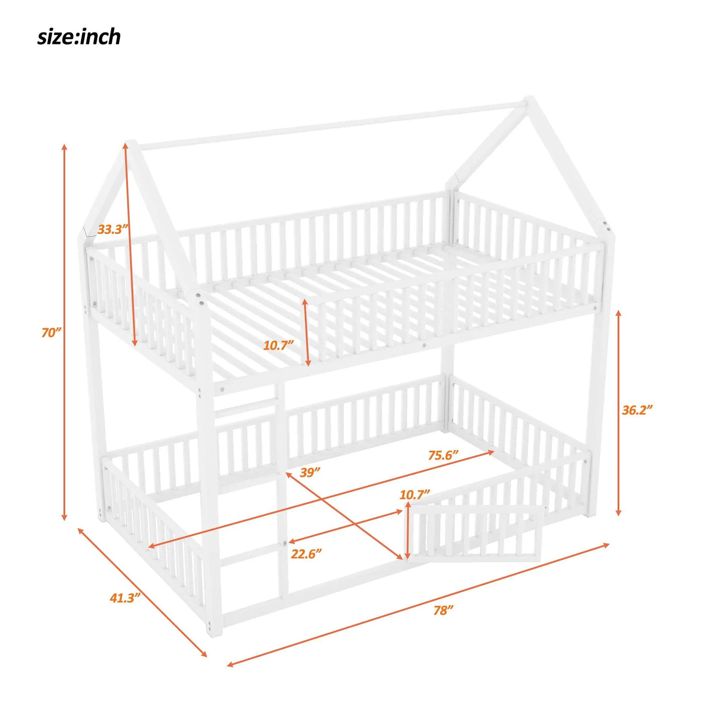 Metal House Bunk Bed With Fence And Door by HouseOfZazla