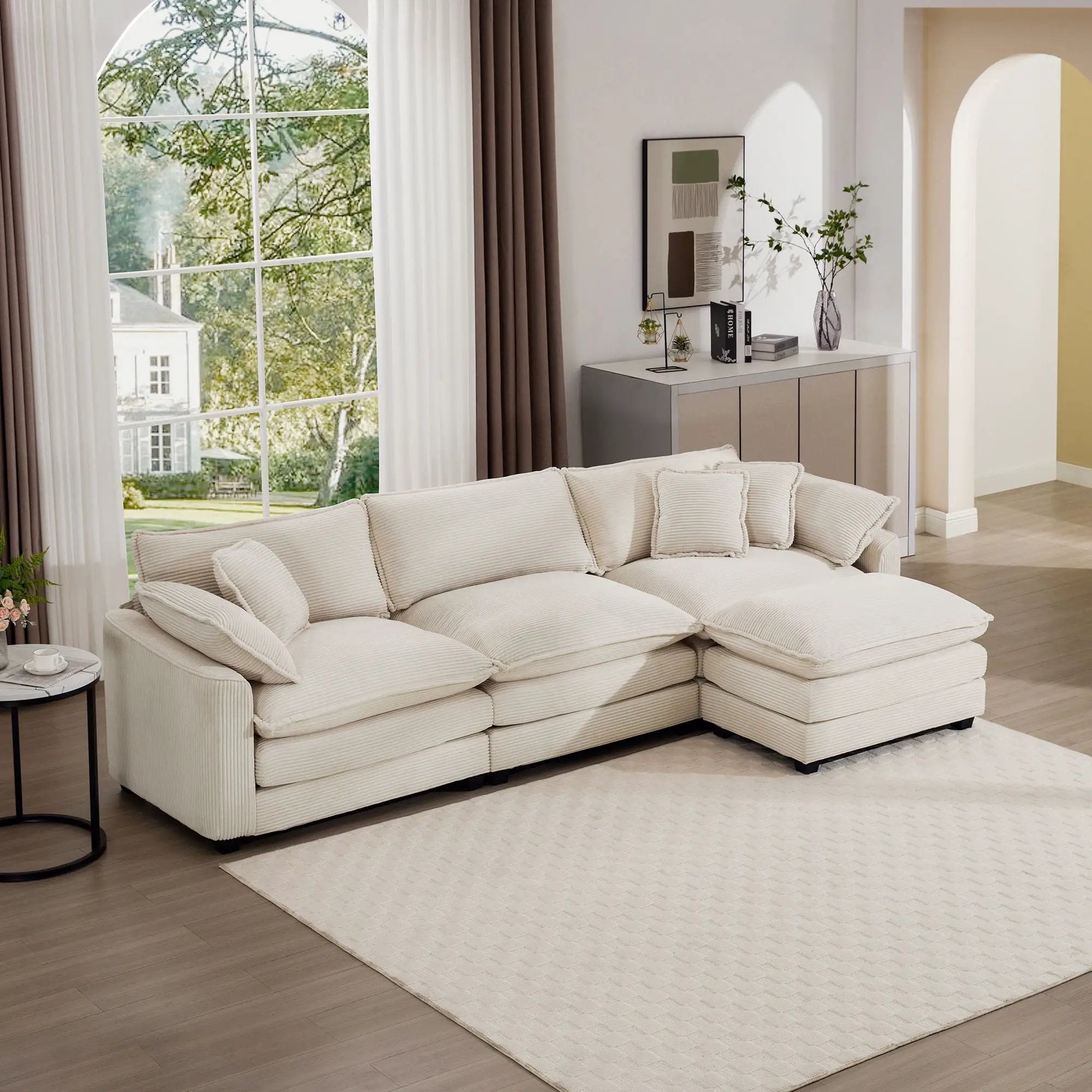 Modern Oversized Modular Cushion Sofa With Ottoman, Low Back, Deep Seating Sofa Set by Unique Piece Furniture