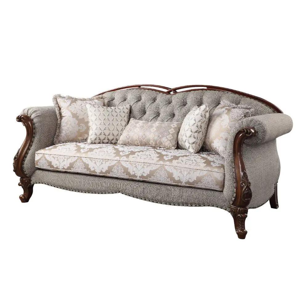 Miyeon - Sofa With 5 Pillows - Fabric & Cherry by Unique Piece Furniture
