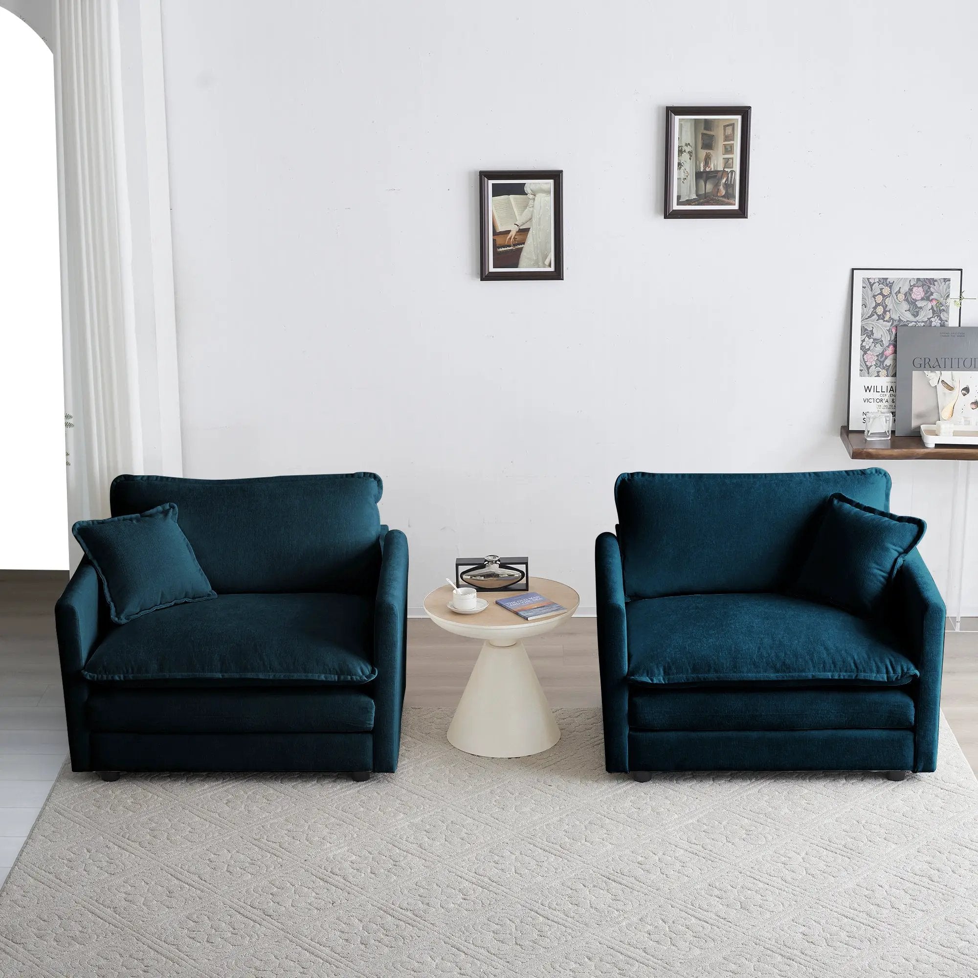Accent Chair Set of 2, Blue Chenille Upholstered Armchairs by HouseOfZazla