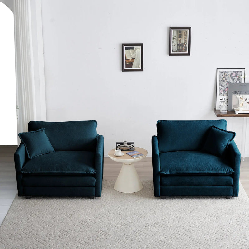 Accent Chair Set of 2, Blue Chenille Upholstered Armchairs by HouseOfZazla