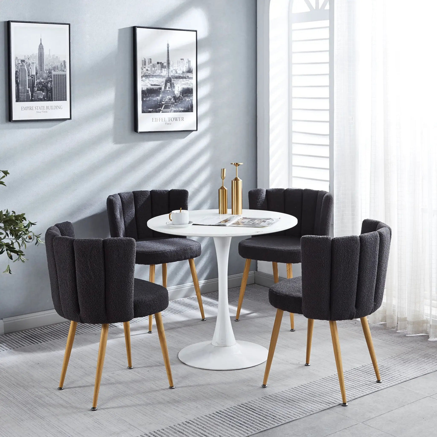 Modern Dining Chair (Set of 2) With Iron Tube Wood Color Legs, Shorthair Cushions And Comfortable Backrest, Suitable For Dining Room, Living Room, Cafe, Simple Structure by Unique Piece Furniture