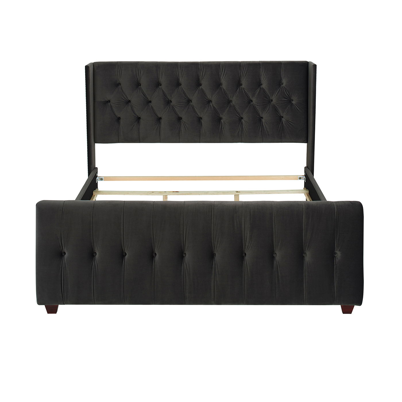 David - King Tufted Wingback Bed - Dark Charcoal Gray by HouseOfZazla