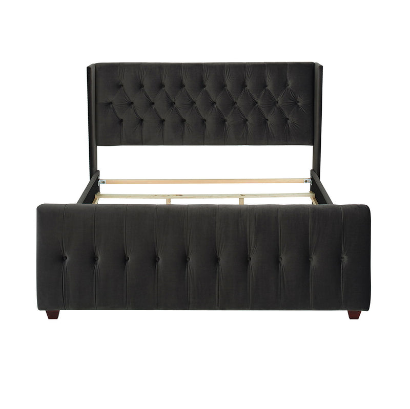 David - King Tufted Wingback Bed - Dark Charcoal Gray by HouseOfZazla