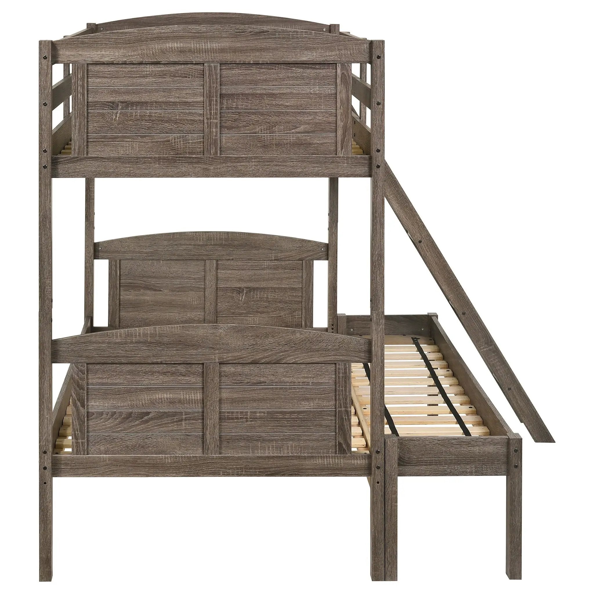 Flynn Wood Twin Over Full Bunk Bed Weathered Brown by Unique Piece Furniture