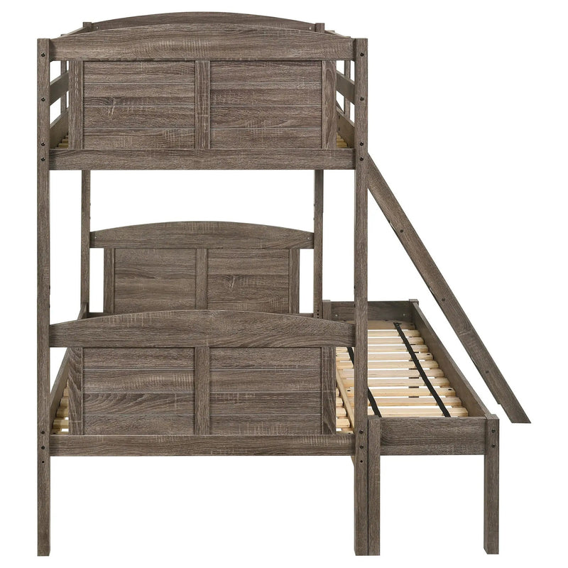 Flynn Wood Twin Over Full Bunk Bed Weathered Brown by Unique Piece Furniture