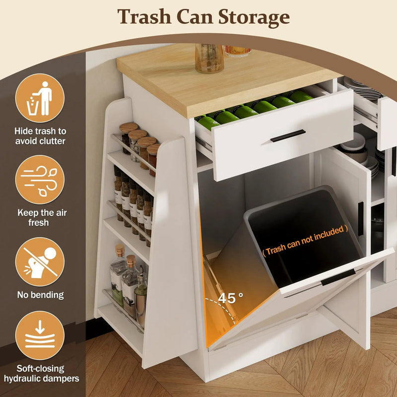 Kitchen Sideboard With Sliding Door Cabinet, 3 Tier Spice Rack
