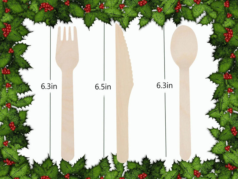 Wooden Compostable Utensils Set 300 Pieces 100 Forks 100 Spoons 100 Knives Sturdy Wood Disposable Cutlery Eco Friendly Biodegradable Utensils For Party Free From Plastic Cutlery Set For Eating - Natural Wood by HouseOfZazla