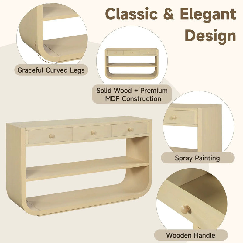 Console Table With 3 Soft Close Drawers & 2 Open Shelves by HouseOfZazla