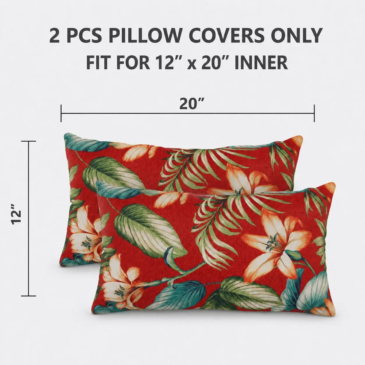 2 Pack Outdoor Lumbar Pillow Covers - Red Tropical by HouseOfZazla
