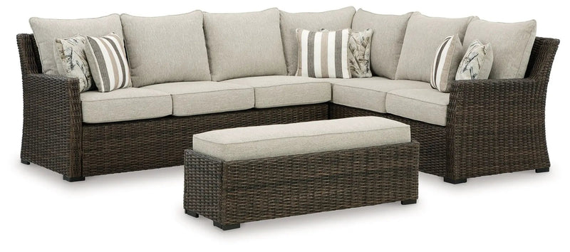 Brook Ranch - Sofa Sectional, Bench With Cushion (Set of 3) - Brown by Unique Piece Furniture