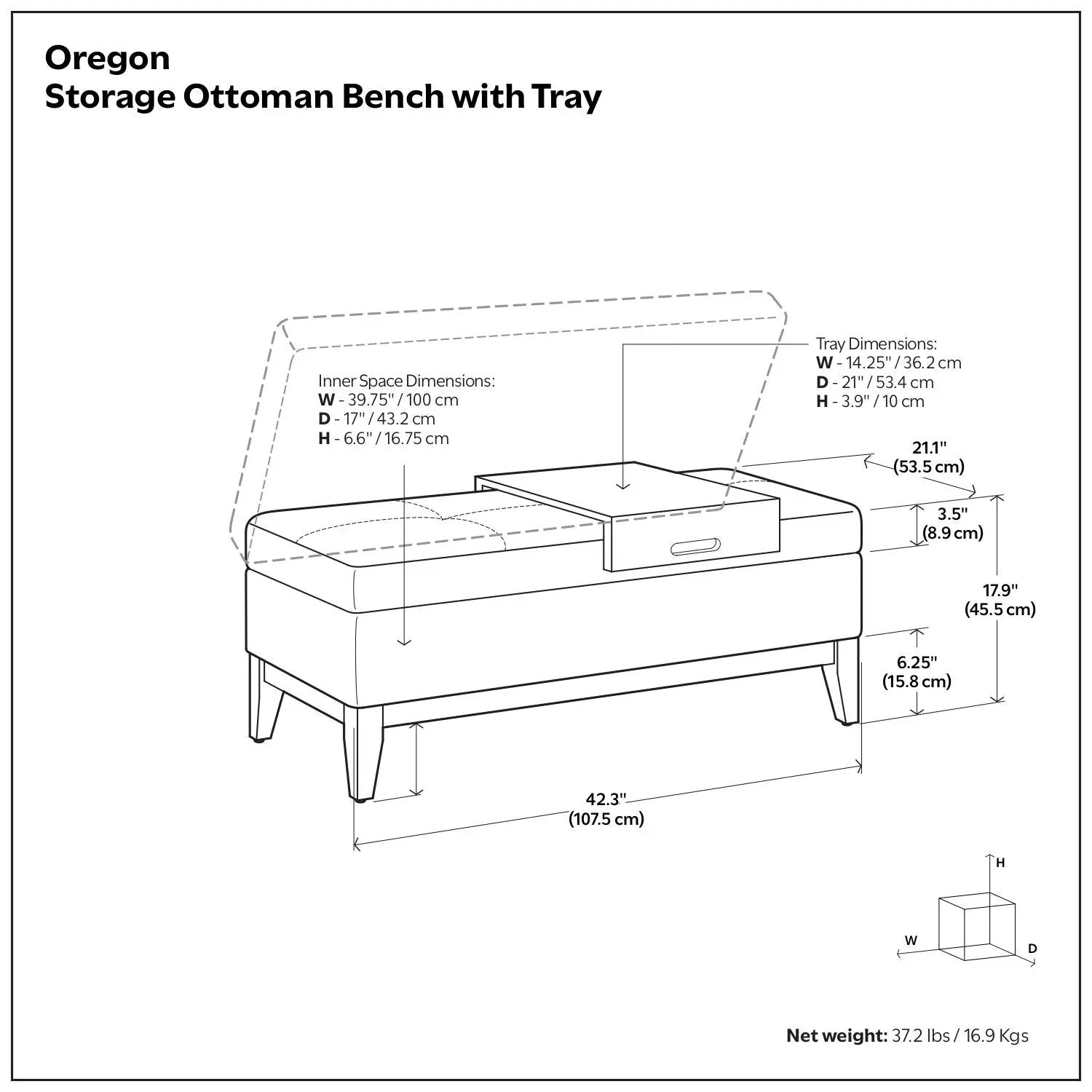 Oregon - Contemporary Storage Ottoman Bench With Tray by Unique Piece Furniture